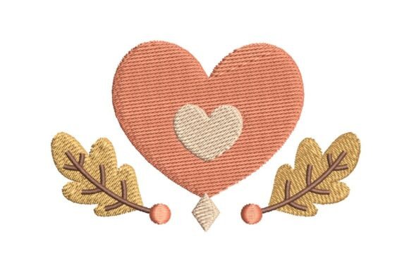 Autumn Love Heart with Leaves Embroidery Design